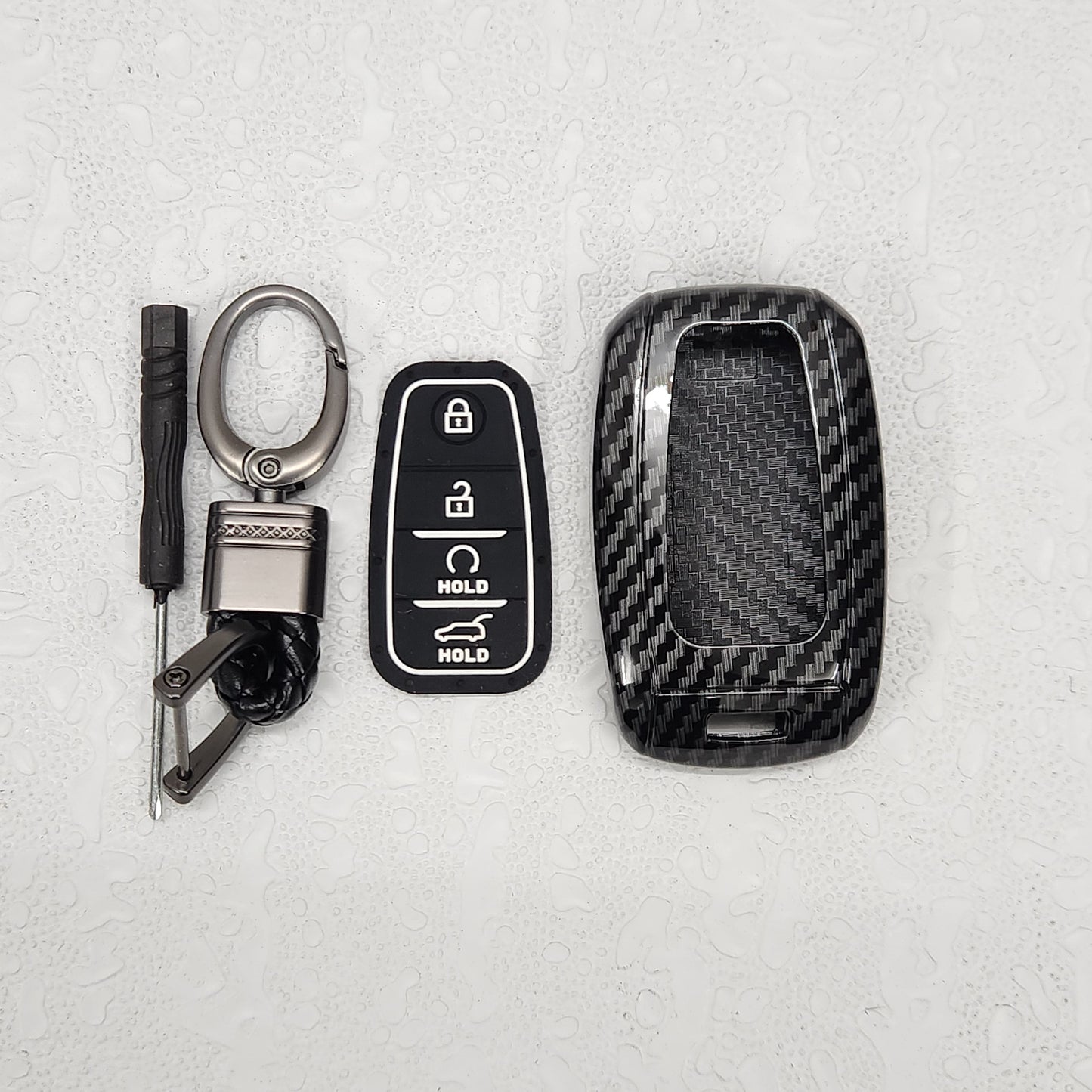 Kia (Seltos/Sonet) 4 Button Remote Key Carbon Abs Keycase with Chain