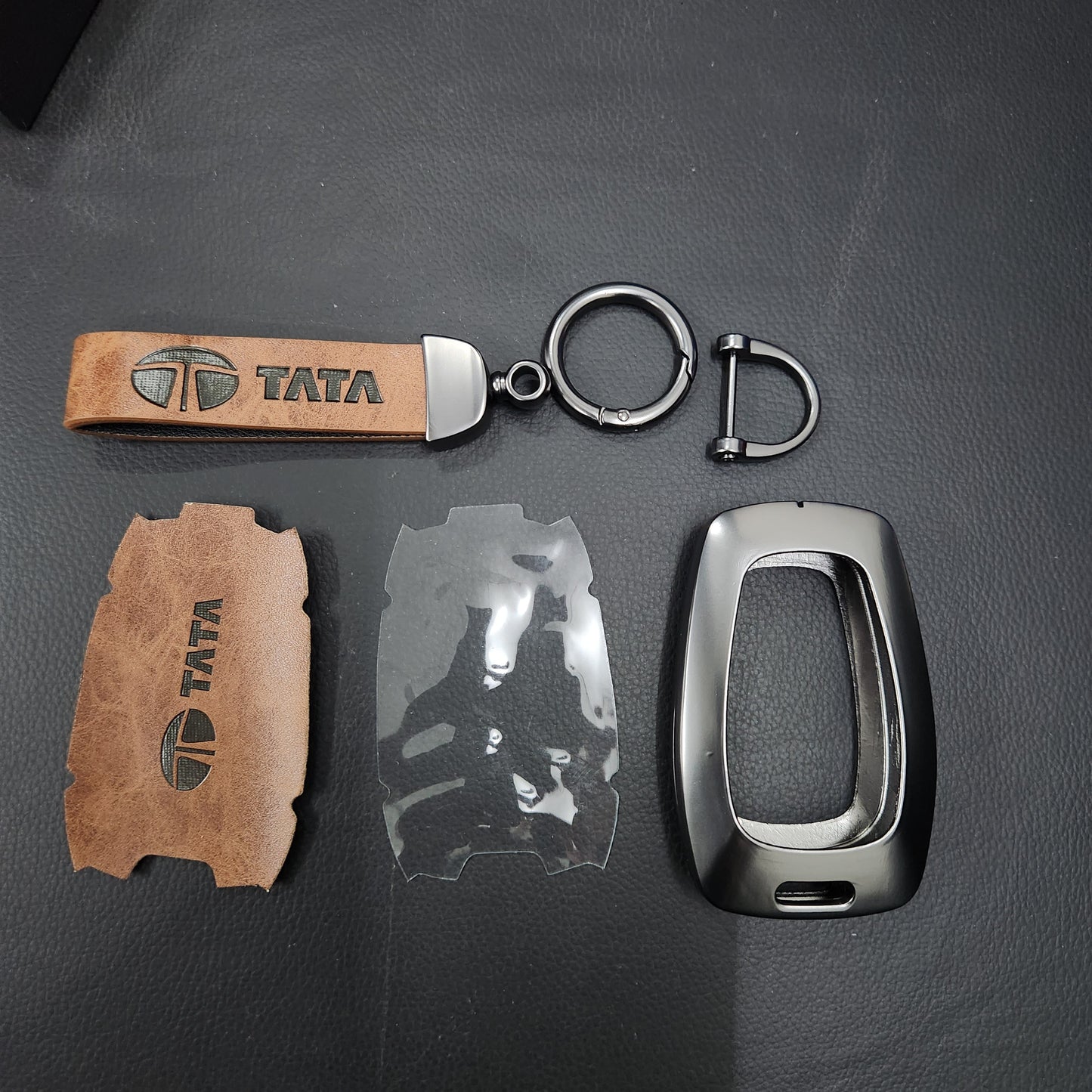 Tata Harrier/Nexon/Safari/Altroz New Key Luxury Metal Alloy Leather Keycase with Holder & Rope Chain