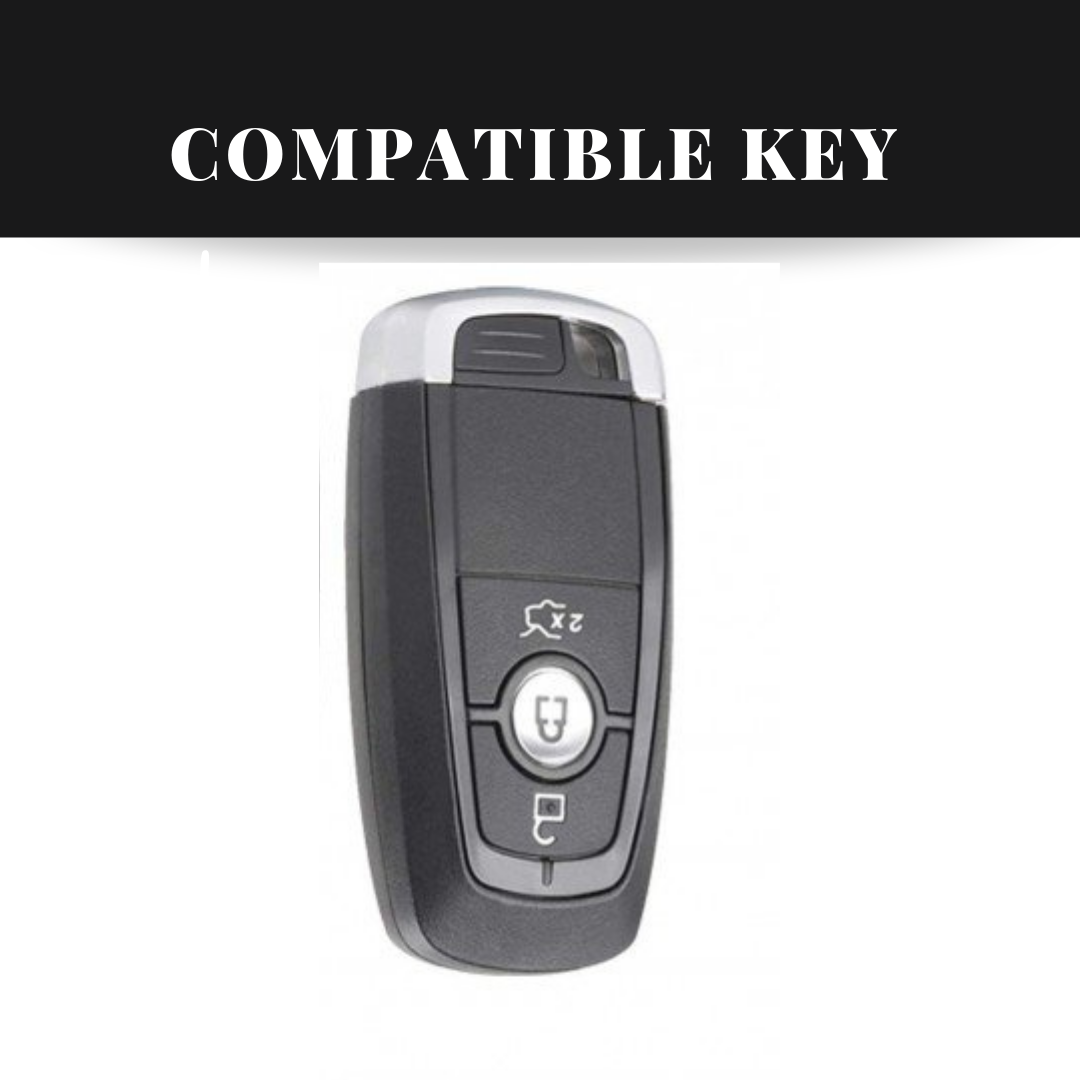 Ford (3 Button) New Key Luxury Metal Alloy Leather Keycase with Holder & Rope Chain