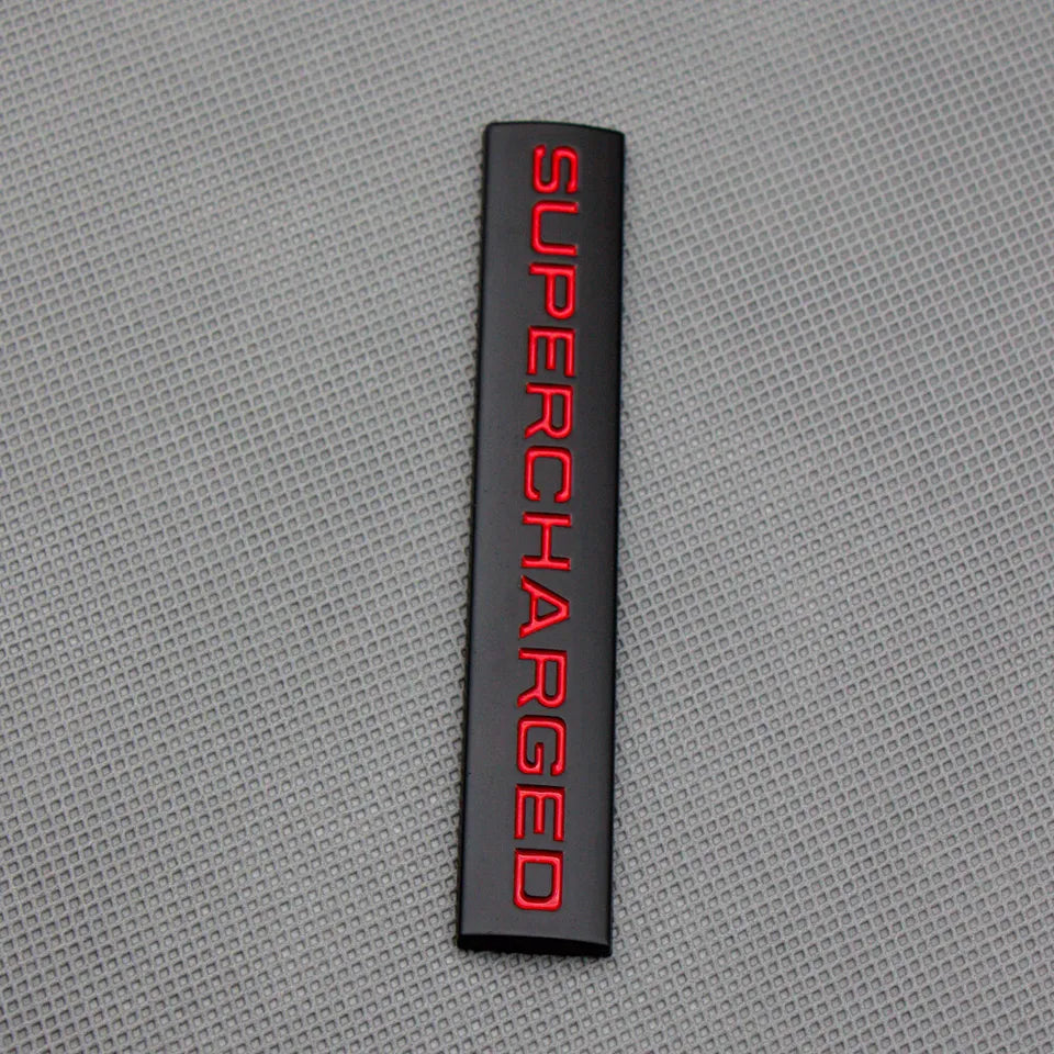 3D Supercharged Logo Metal Sticker Decal Black/Red (11 x 2 cm)