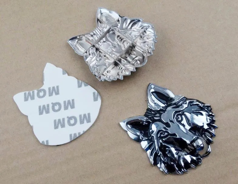 3D Wolf Metal Sticker Decal Silver (6.5x6 cm)