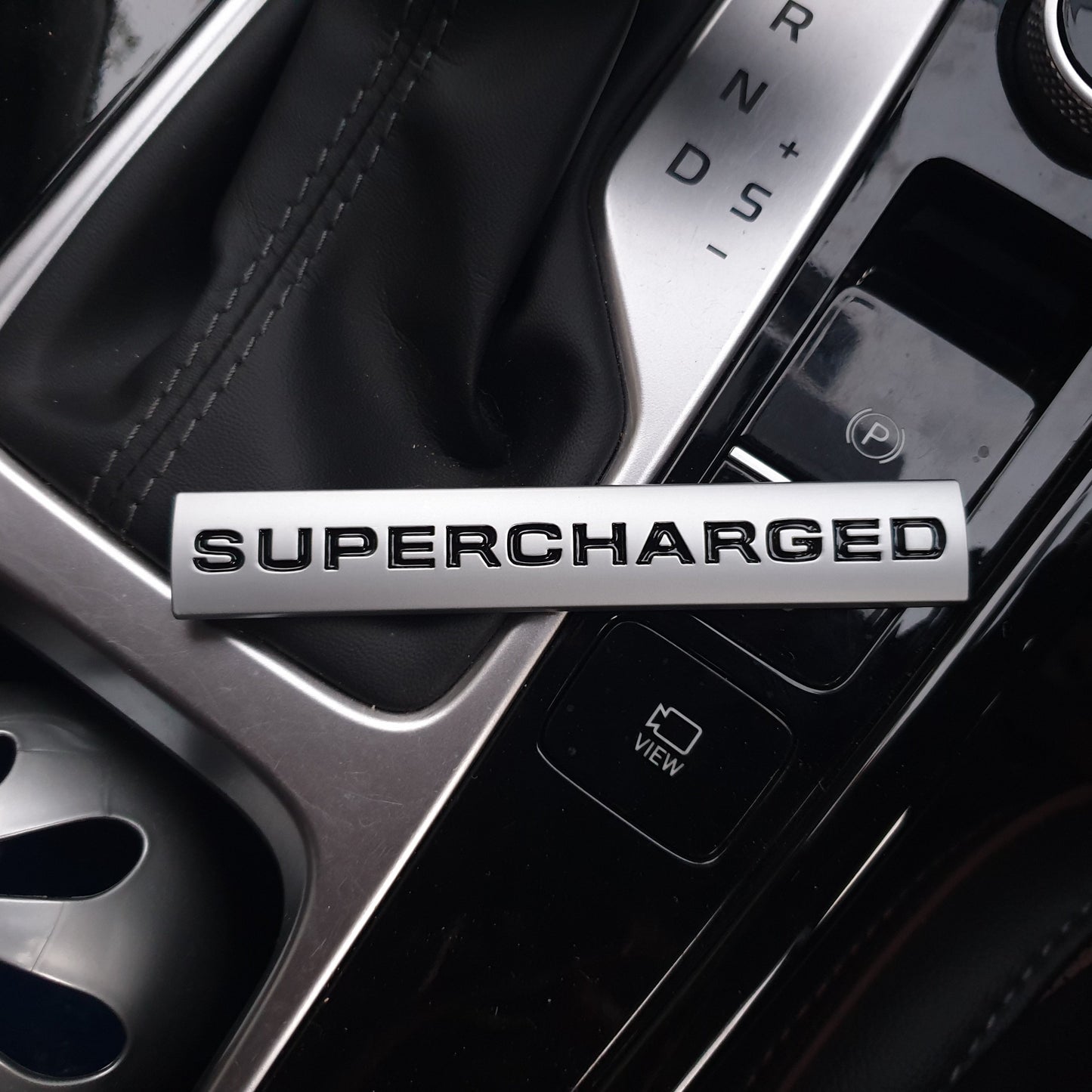 3D Supercharged Logo Metal Sticker Decal Grey/Black (11 x 2 cm)