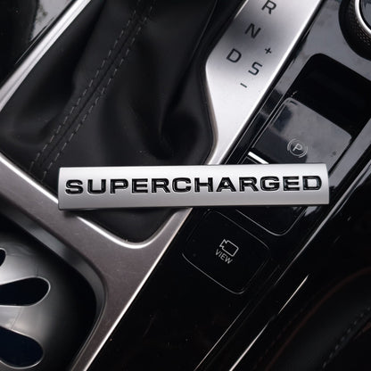 3D Supercharged Logo Metal Sticker Decal Grey/Black (11 x 2 cm)
