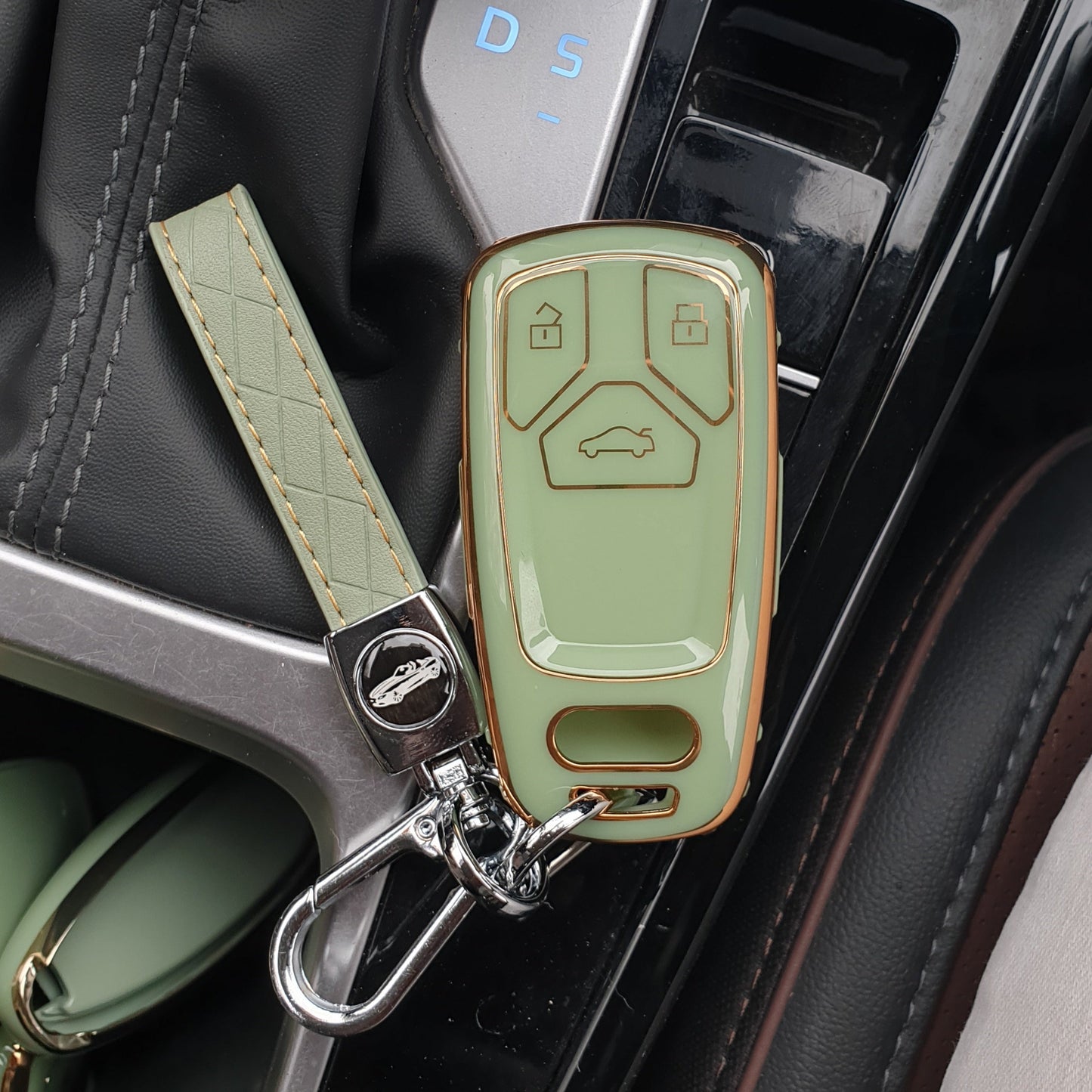 Audi Premium TPU Leather Keycase (New Key) with Holder & Rope Chain