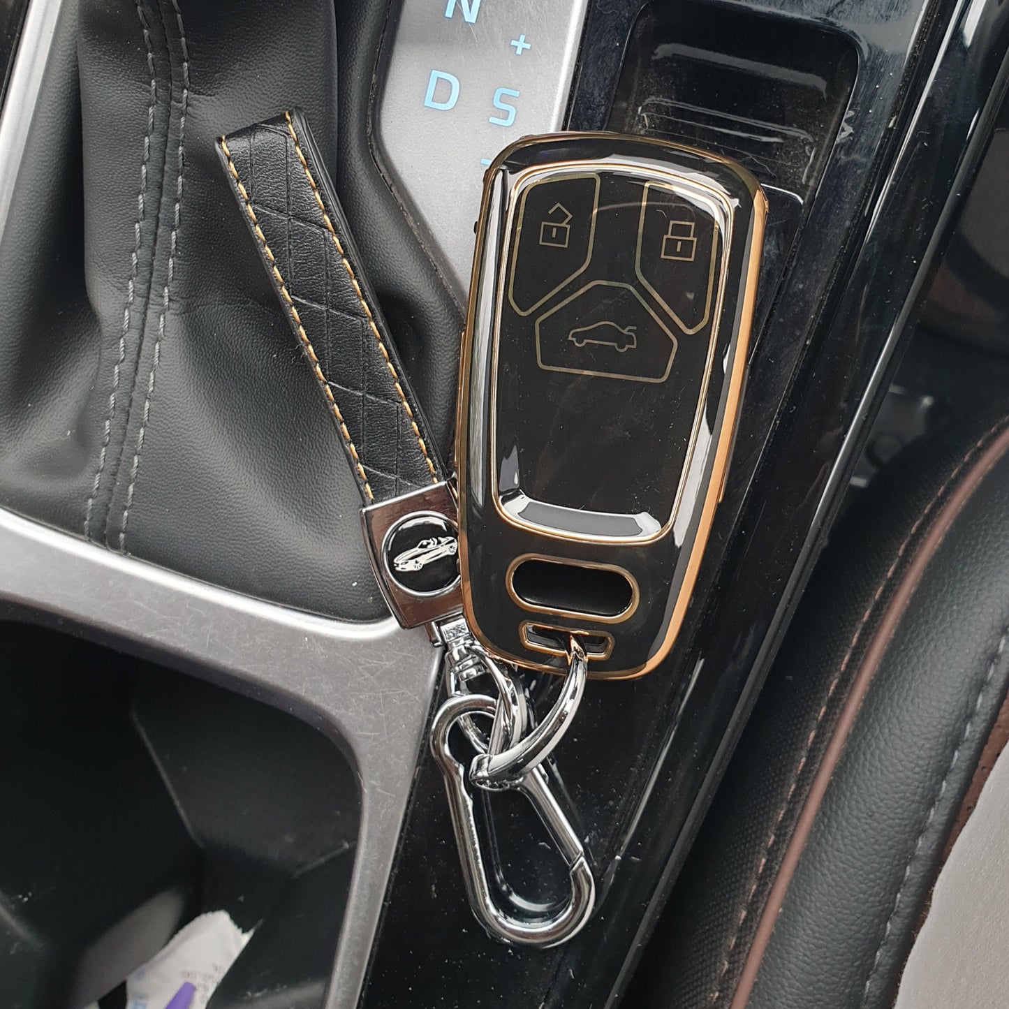 Audi Premium TPU Leather Keycase (New Key) with Holder & Rope Chain