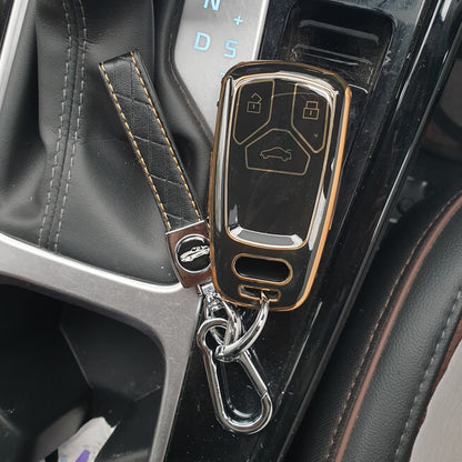 Audi Premium TPU Leather Keycase (New Key) with Holder & Rope Chain