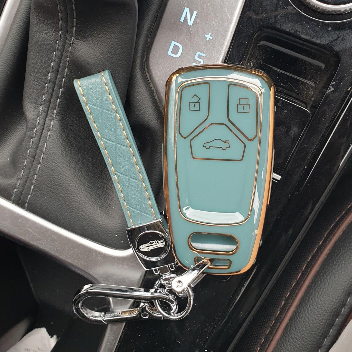 Audi Premium TPU Leather Keycase (New Key) with Holder & Rope Chain
