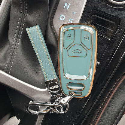 Audi Premium TPU Leather Keycase (New Key) with Holder & Rope Chain
