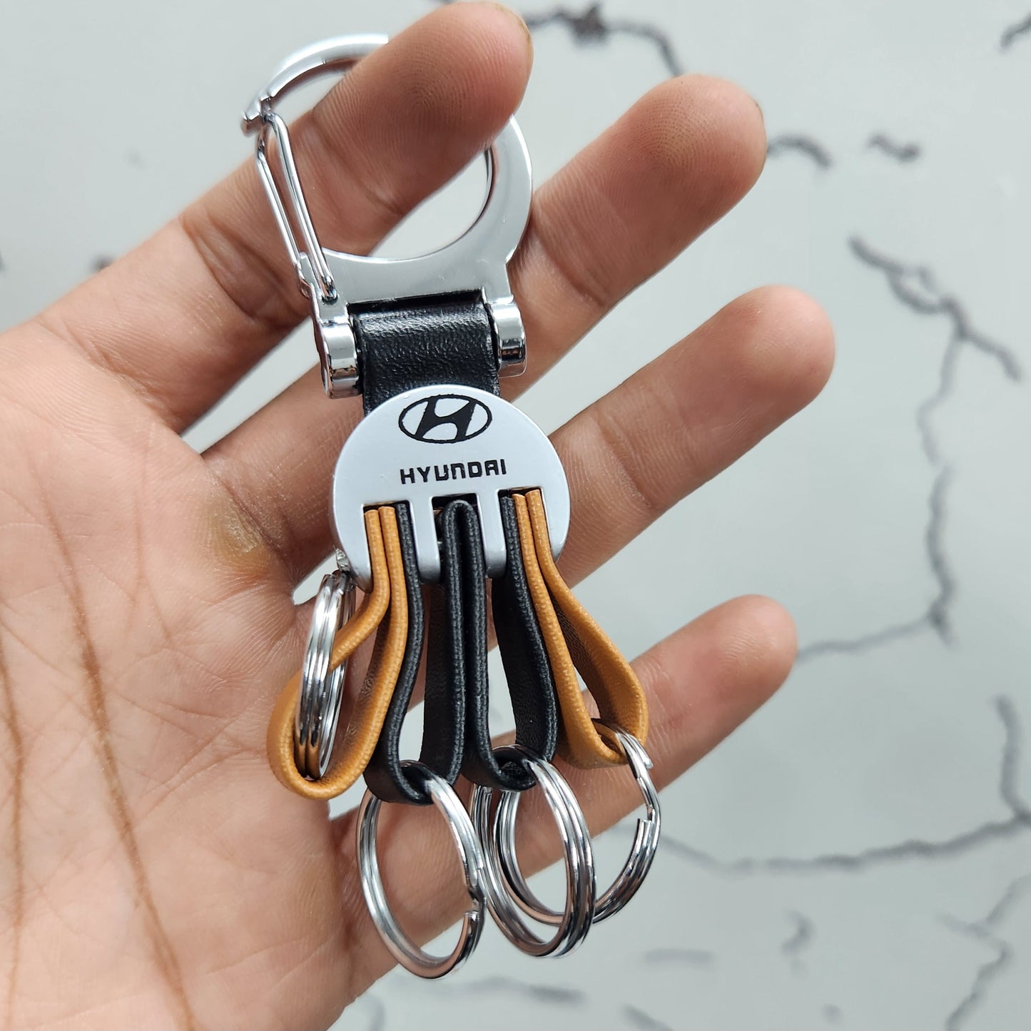 Metal Leather Premium Logo Car Keychain