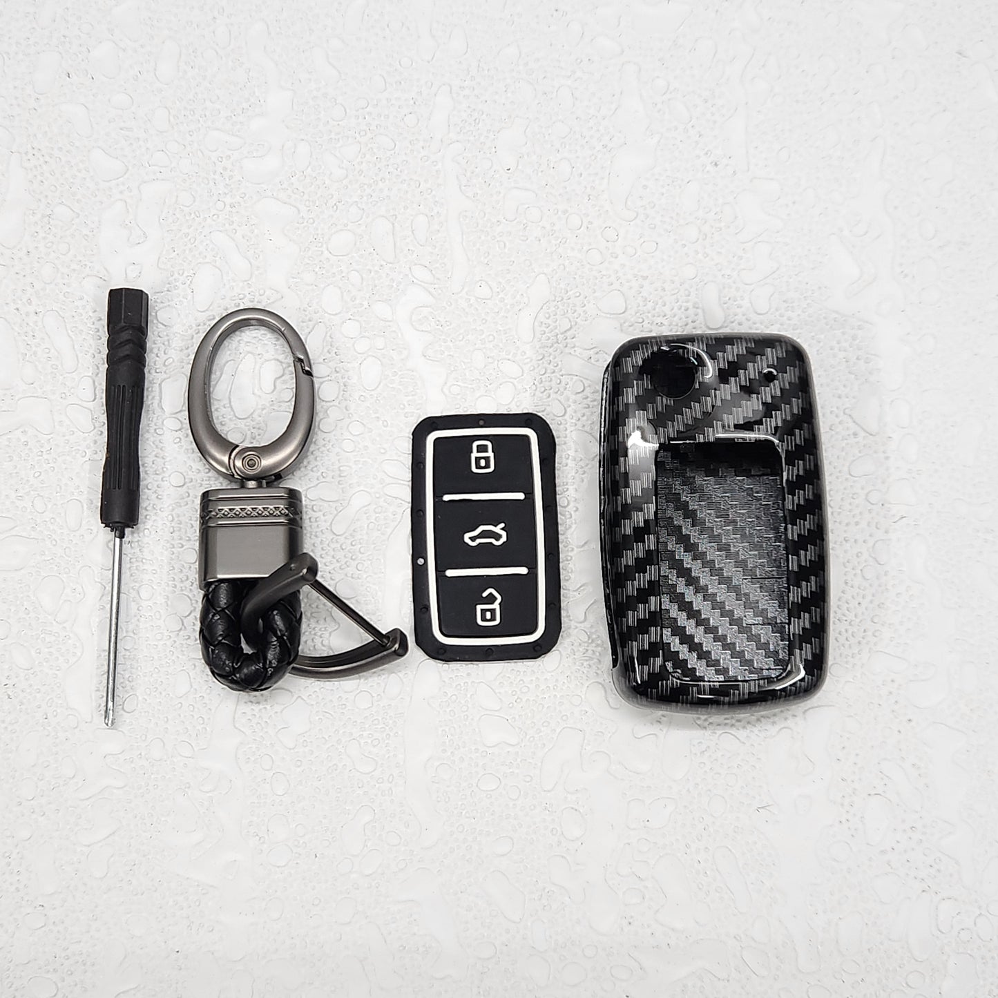 Skoda/Volkswagen Old Flip Key Carbon Abs Keycase with Chain