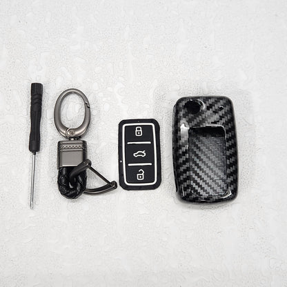 Skoda/Volkswagen Old Flip Key Carbon Abs Keycase with Chain