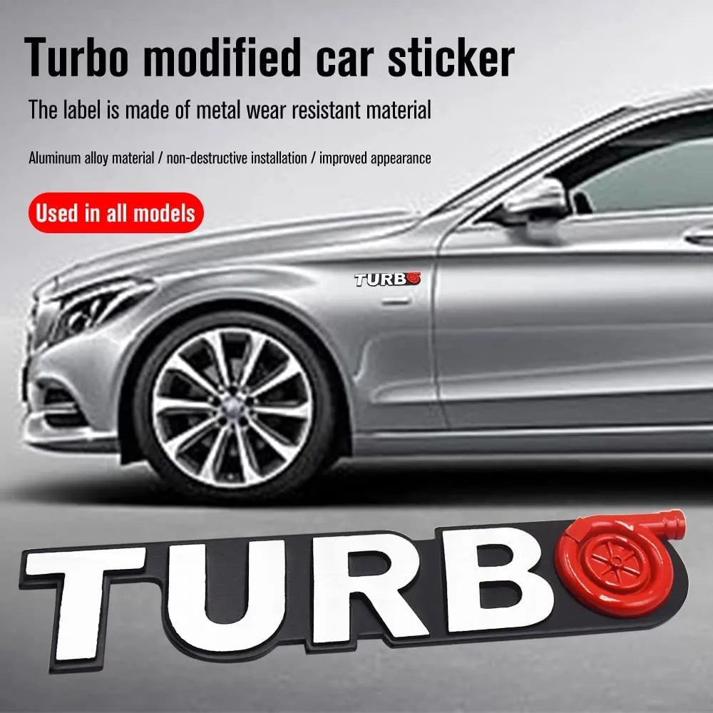 3D TURBO Metal Sticker Decal SIlver (16 x 3 cm)