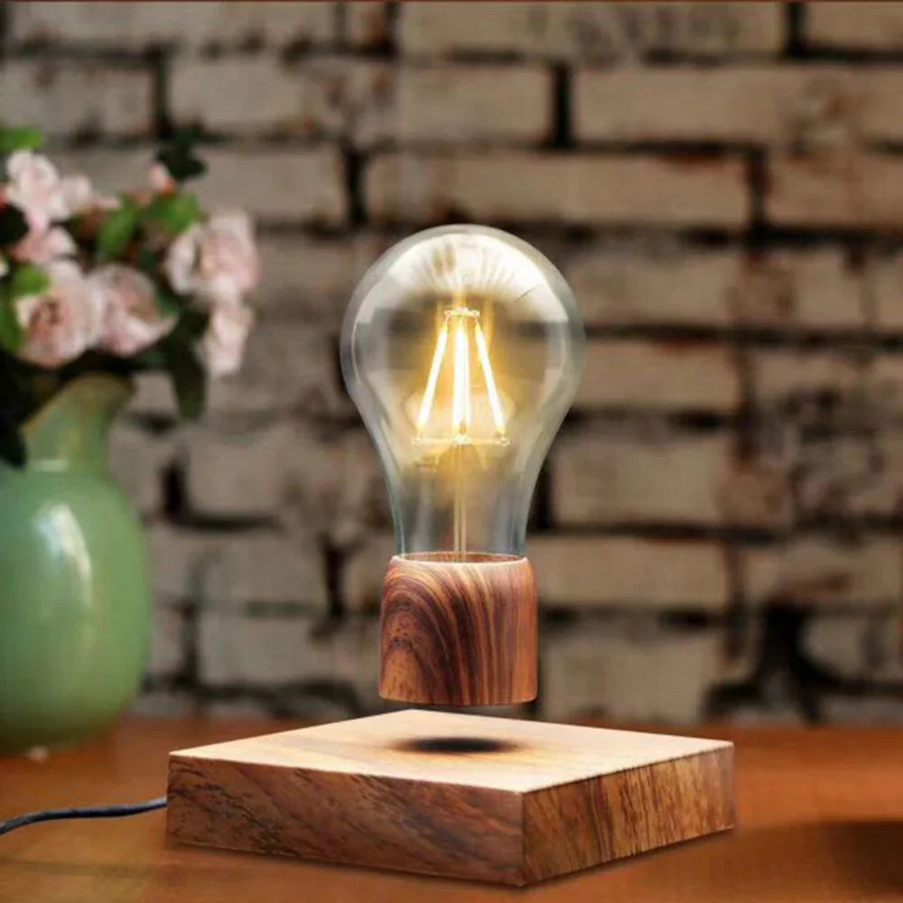 Magnetic Levitating Light Bulb Desk Wood Grain Floating Lamp