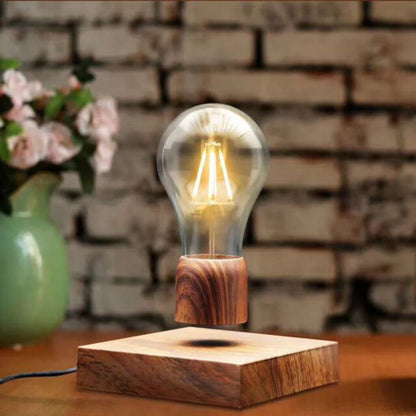 Magnetic Levitating Light Bulb Desk Wood Grain Floating Lamp