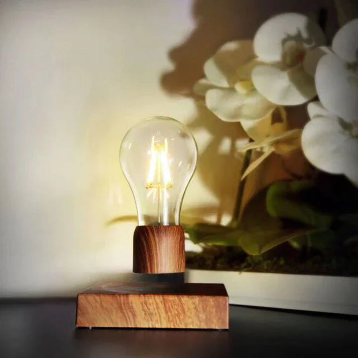Magnetic Levitating Light Bulb Desk Wood Grain Floating Lamp