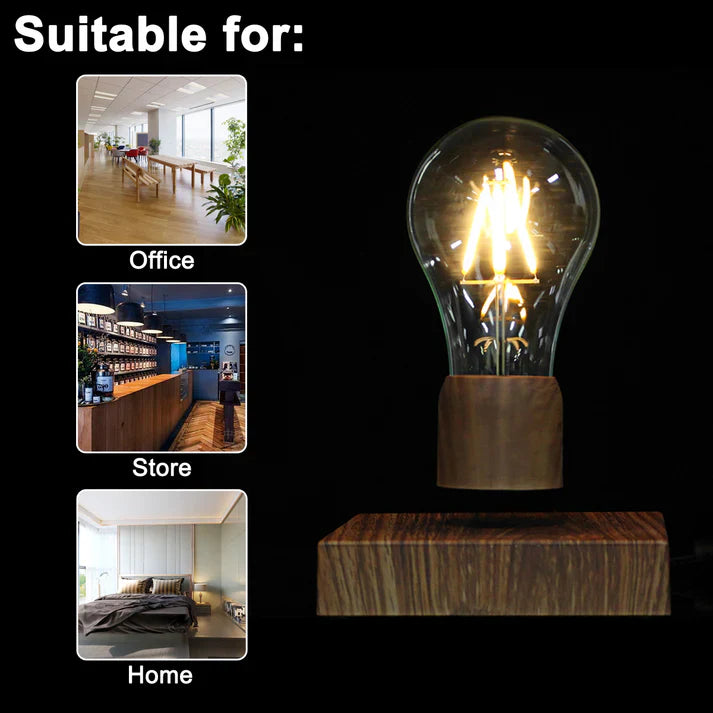 Magnetic Levitating Light Bulb Desk Wood Grain Floating Lamp