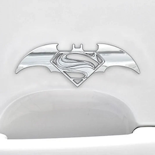 3D Bat-Superman Metal Sticker Decal Silver (10x3.5 cm)