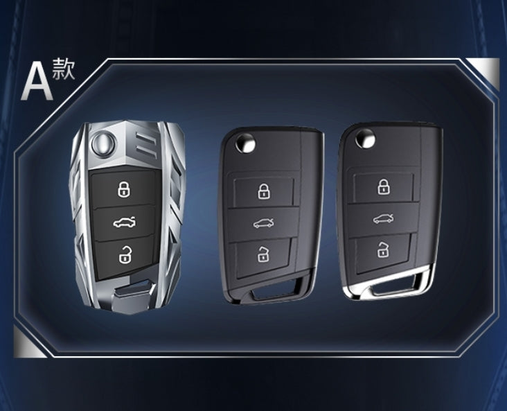 Skoda/Volkswagen New Flip Key Armour Metal Alloy Keycase with Holder & Rope Chain