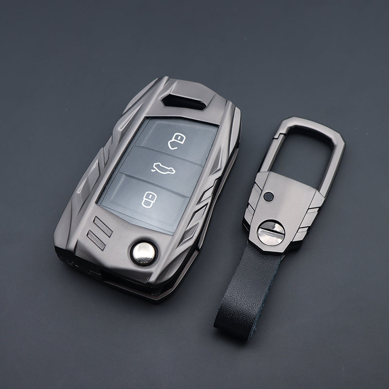 Skoda/Volkswagen New Flip Key Armour Metal Alloy Keycase with Holder & Rope Chain