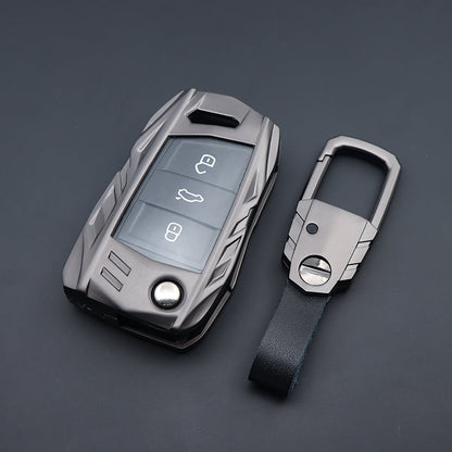 Skoda/Volkswagen New Flip Key Armour Metal Alloy Keycase with Holder & Rope Chain