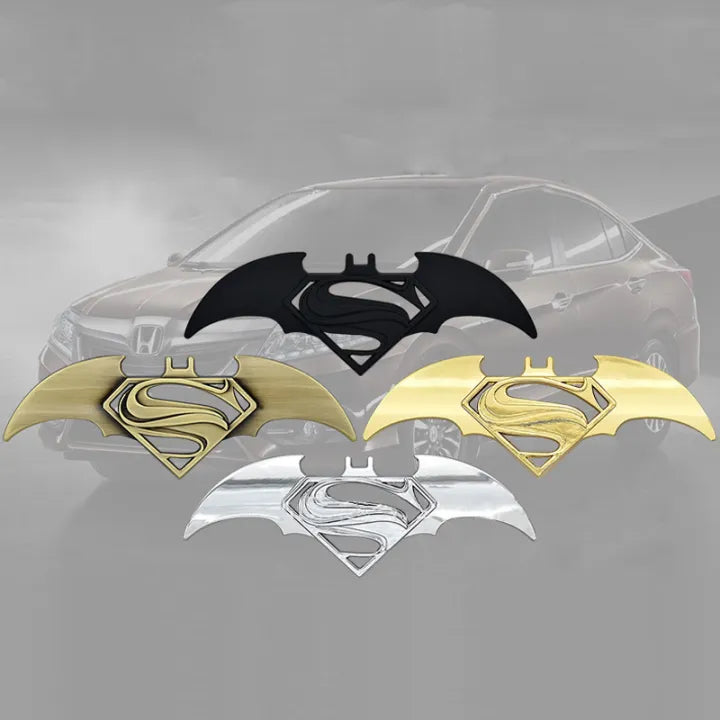 3D Bat-Superman Metal Sticker Decal Silver (10x3.5 cm)