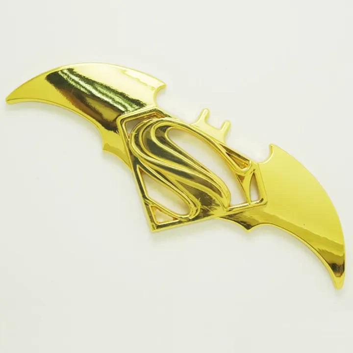 3D Bat-Superman Metal Sticker Decal Gold (10x3.5 cm)