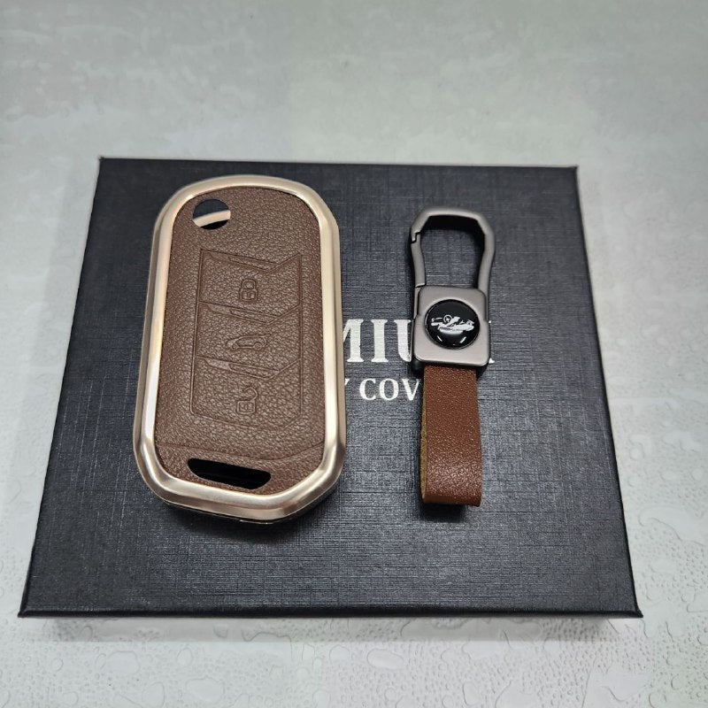 Mahindra XUV700/Thar/Scorpio New Key Exclusive Aluminium Alloy Leather Keycase with Holder & Rope Chain