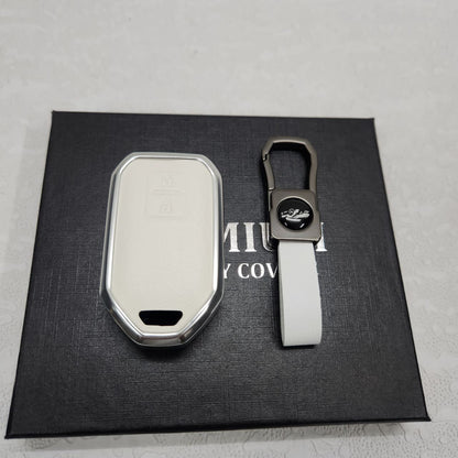 Suzuki Swift/Baleno/Ignis 2 Button Key Exclusive Aluminium Alloy Leather Keycase with Holder & Rope Chain