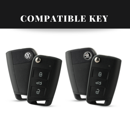 Skoda/Volkswagen New Flip Key Carbon Abs Keycase with Chain