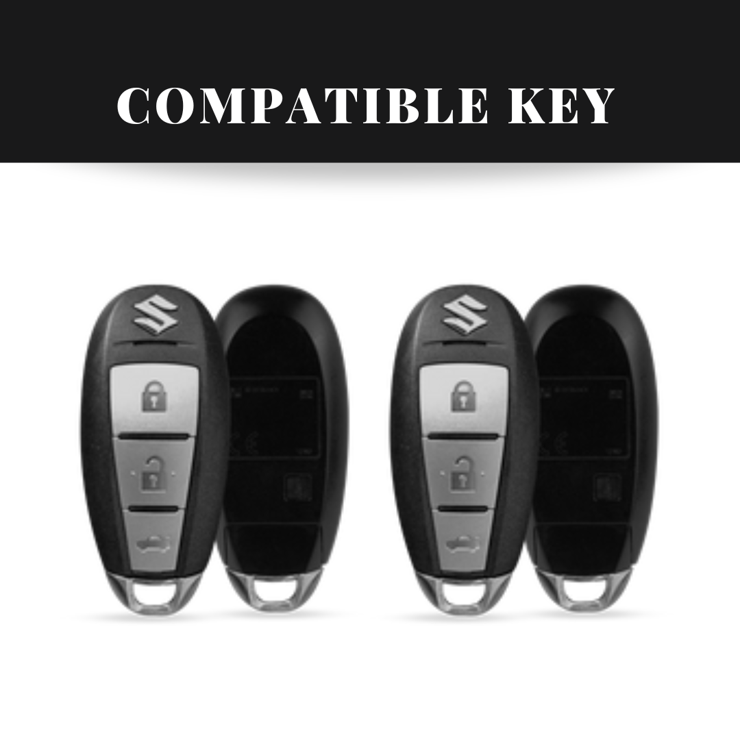 Suzuki 3 Button Key (Ciaz, Baleno, Brezza, S Cross, Ignis) Luxury Metal Alloy Leather Keycase with Holder & Rope Chain