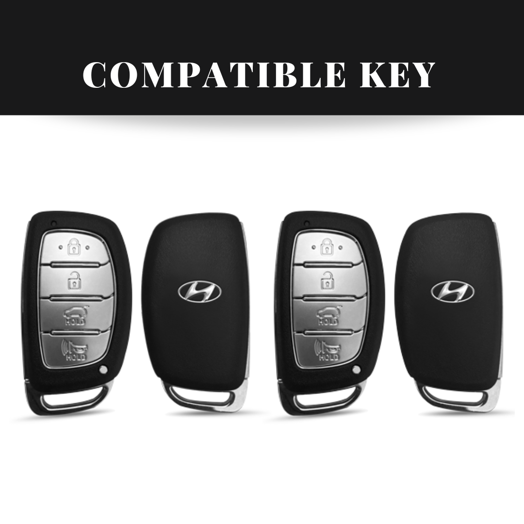 Hyundai Alcazar/Creta/Venue/i20 (4 Button Key) Metal Alloy Leather Keycase with Holder & Rope Chain