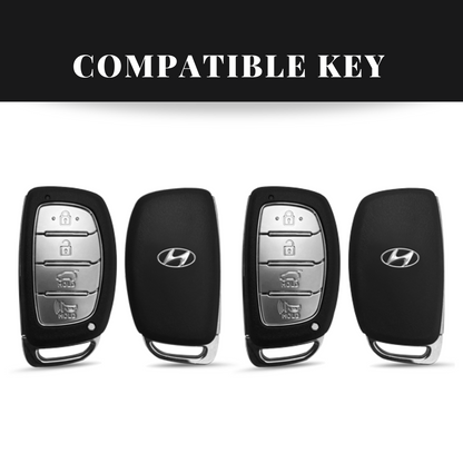 Hyundai Alcazar/Creta/Venue/i20 (4 Button Key) Metal Alloy Leather Keycase with Holder & Rope Chain
