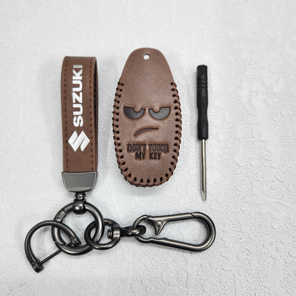 Suzuki Ciaz/Baleno/Scross 3 Button Key Luxury Handmade Oilwax Leather Keycase with Logo, Caption, Hook, and Chain