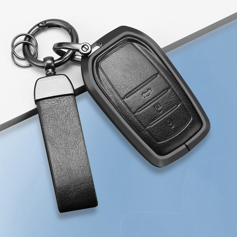 Fortuner / Hycross Keyless (3 Button Key) Exclusive Aluminium Alloy Leather 2.0 Keycase with Holder & Rope Chain
