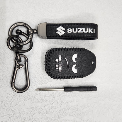 Suzuki Swift/Baleno/Ignis/Scross 2 Button Key Luxury Handmade Oilwax Leather Keycase with Logo, Caption, Hook, and Chain