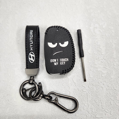 Hyundai i20/Creta Flip Key Luxury Handmade Oilwax Leather Keycase with Logo, Caption, Hook, and Chain