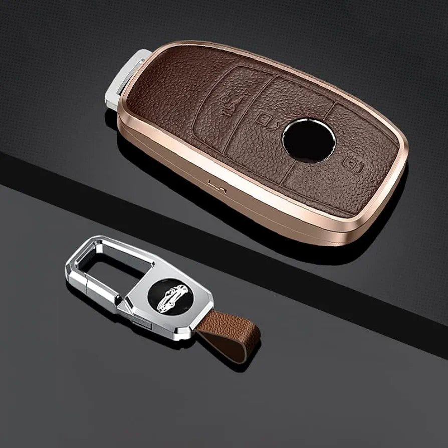 Mercedes New Key Exclusive Aluminium Alloy Leather Keycase with Holder & Rope Chain