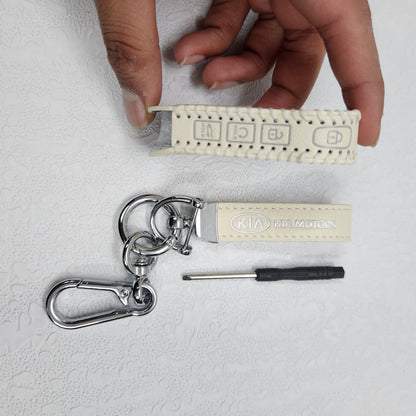 Kia Facelift New 4 Button Key Luxury Handmade Oilwax Leather Keycase with Logo, Caption, Hook, and Chain
