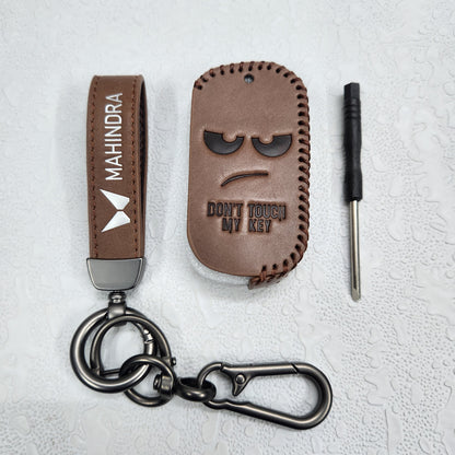 Mahindra XUV700,Scorpio,Thar Luxury Handmade Oilwax Leather Keycase with Logo, Caption, Hook, and Chain