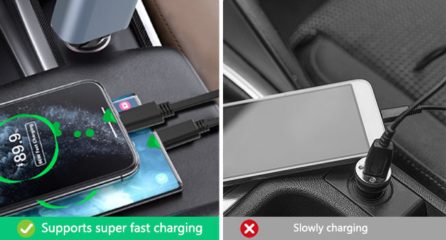 4in1 Fast USB C Car Charger 120W with Dual Retractable Cable Dual USB Ports, Voltage Display Car Charger