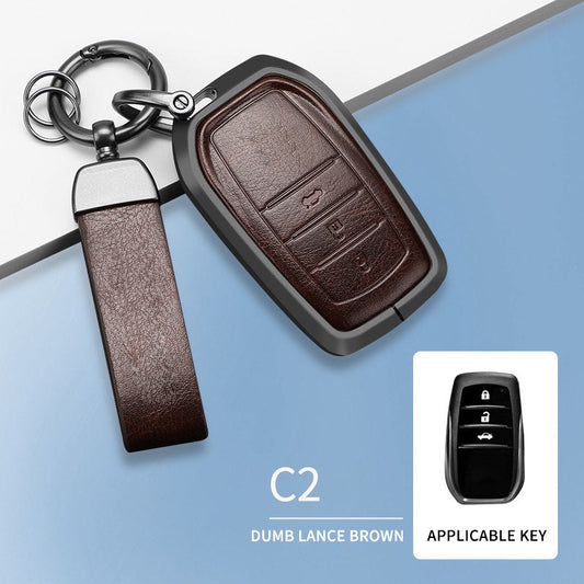 Fortuner / Hycross Keyless (3 Button Key) Exclusive Aluminium Alloy Leather 2.0 Keycase with Holder & Rope Chain