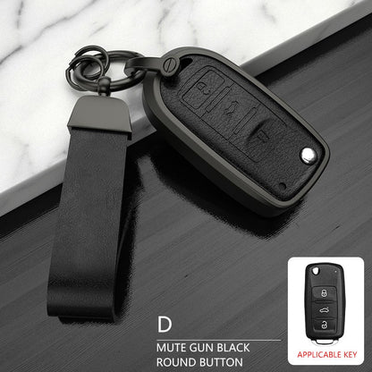 Volkswagen Old Flip Key Exclusive Aluminium Alloy Leather 2.0 Keycase with Holder & Rope Chain
