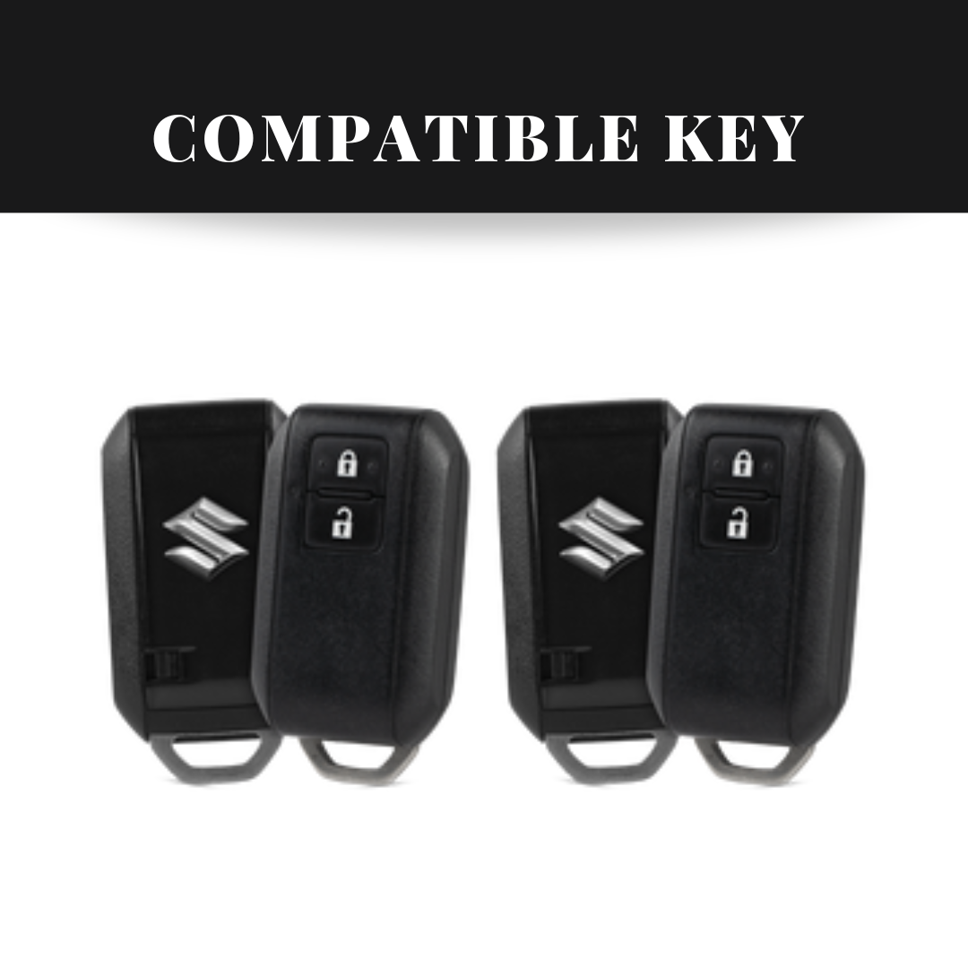 Suzuki Swift/Baleno/Ignis/Scross 2 Button Key Luxury Handmade Oilwax Leather Keycase with Logo, Caption, Hook, and Chain