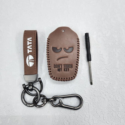 Tata Harrier/Nexon/Safari Luxury Handmade Oilwax Leather Keycase with Logo, Caption, Hook, and Chain