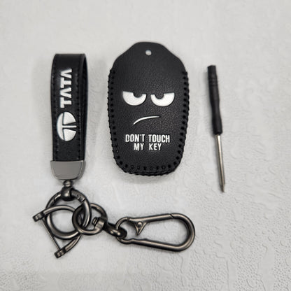 Tata Harrier/Nexon/Safari Luxury Handmade Oilwax Leather Keycase with Logo, Caption, Hook, and Chain