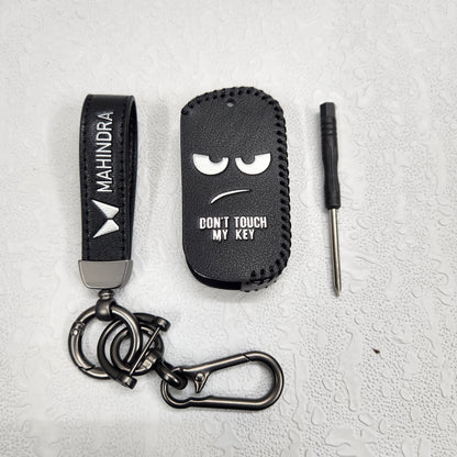 Mahindra XUV700,Scorpio,Thar Luxury Handmade Oilwax Leather Keycase with Logo, Caption, Hook, and Chain