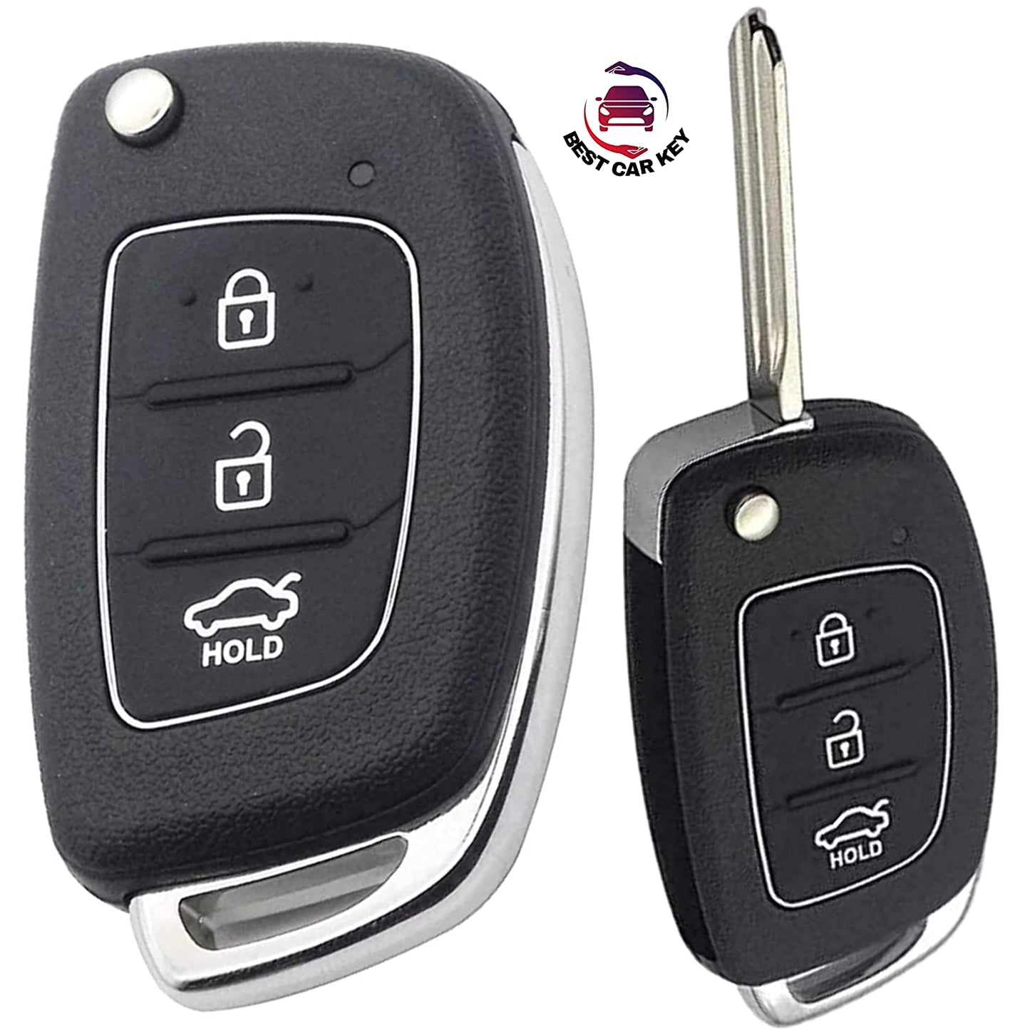 Hyundai i20/Creta Flip Key Luxury Handmade Oilwax Leather Keycase with Logo, Caption, Hook, and Chain