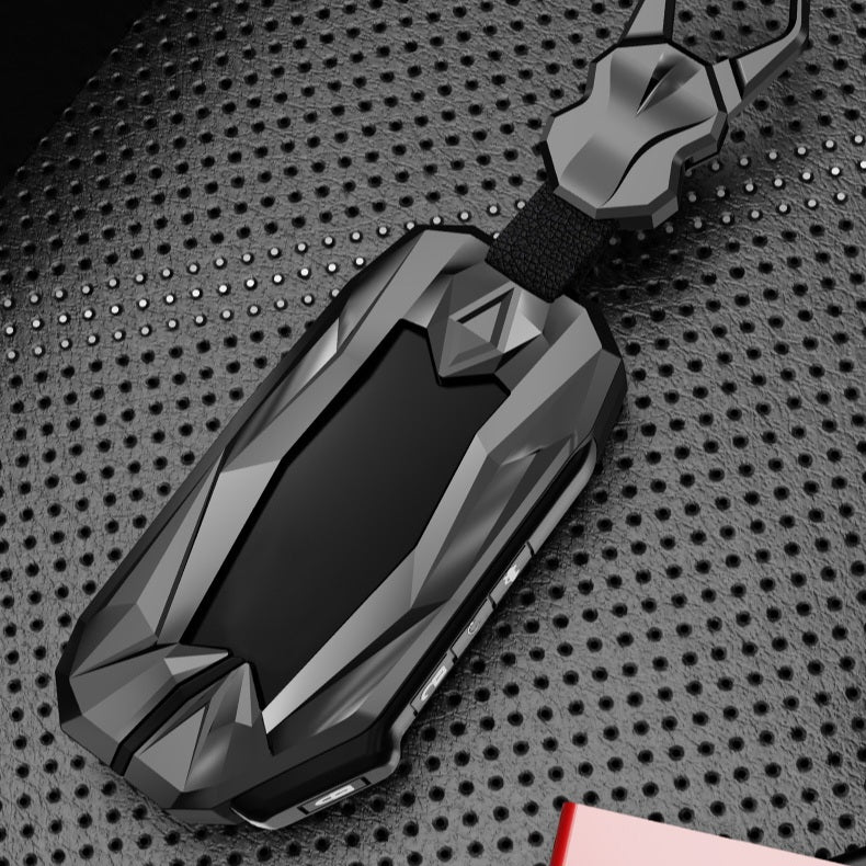 Kia Facelift 4 Button Keyless Push Button Key Premium Batman Metal Alloy Keycase with Holder & Rope Chain
