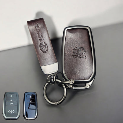 Fortuner/Innova Crysta/Hycross New Key Metal Alloy Leather Keycase with Holder & Rope Chain