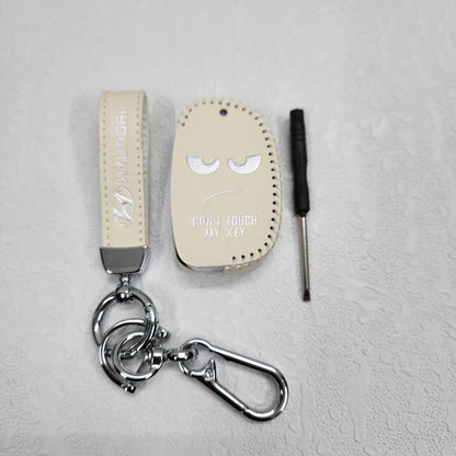 Hyundai i20/Creta Flip Key Luxury Handmade Oilwax Leather Keycase with Logo, Caption, Hook, and Chain
